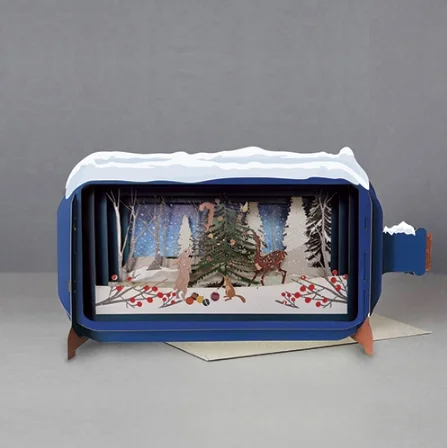 Christmas Reindeer Message in a Bottle - Woodland Animals Decorating a Tree Pop-Up Card