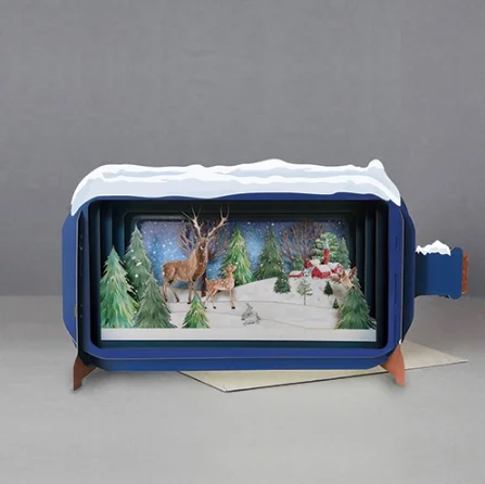 Christmas Holiday Countdown Message in a Bottle - Woodland Stag Pop-Up Card