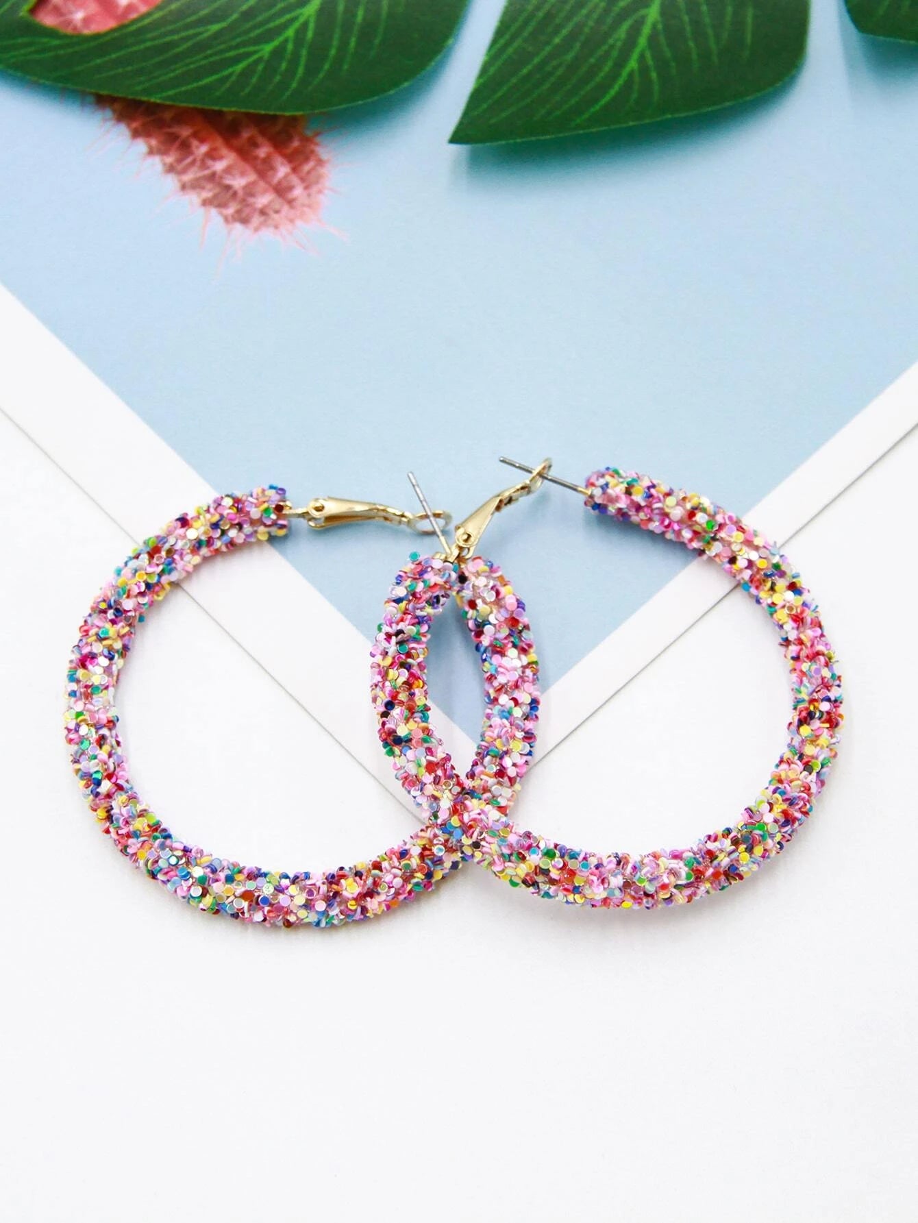 Christmas Table Setup Multicolored Glitter Hoop Earrings