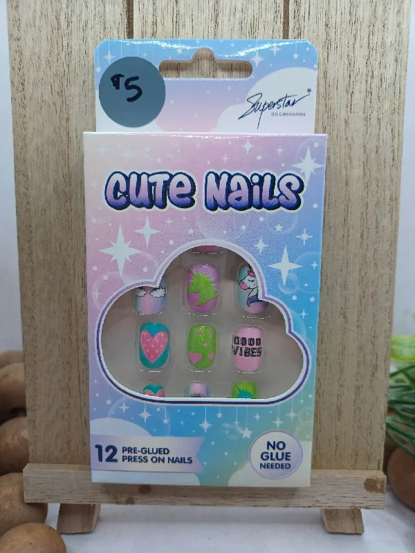 Christmas Santa Sleigh Multicolored Good Vibes Unicorn Little Girls Nails