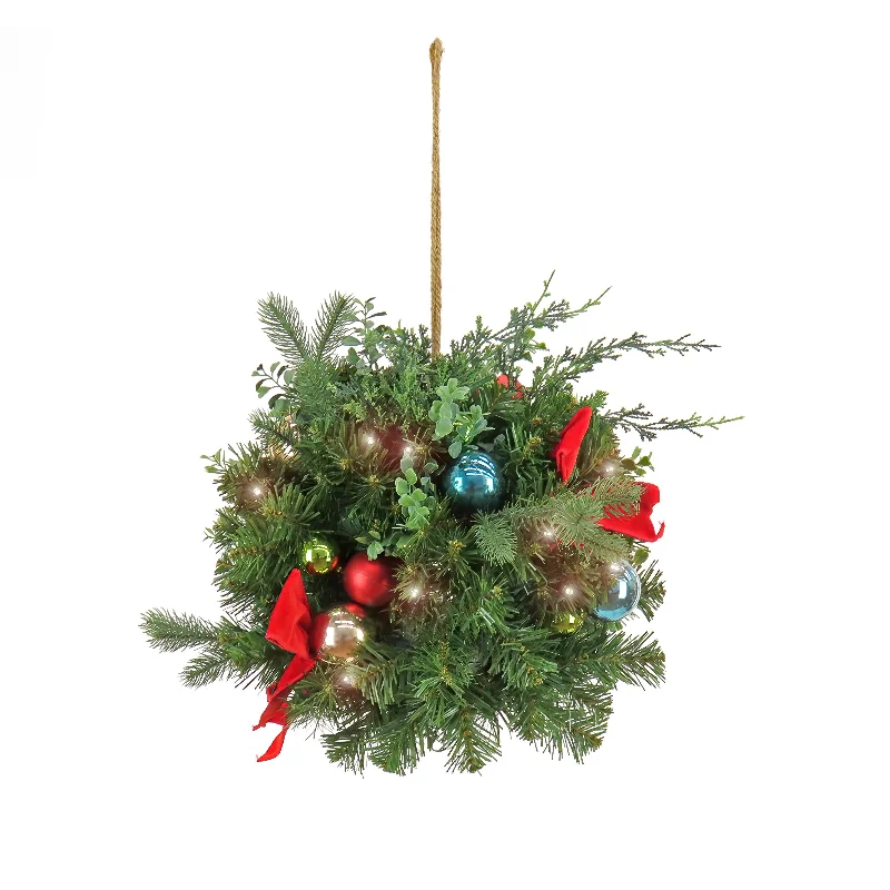 Christmas Holiday Spirit 16 in. Pre-Lit Christmas Be Merry Decorated Kissing Ball with Warm White LED Lights Christmas Holiday Spirit 16 in. Pre-Lit Christmas Be Merry Decorated Kissing Ball with Warm White LED Lights