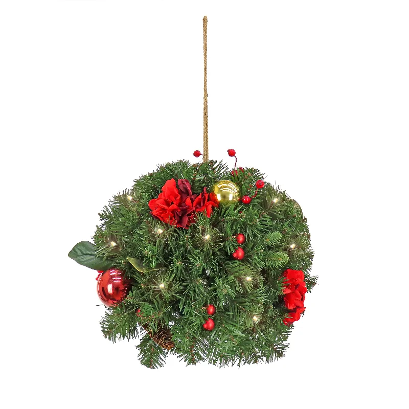Christmas Snow Globe 16 in. Pre-Lit Vienna Waltz Decorated Kissing Ball with Warm White LED Lights
