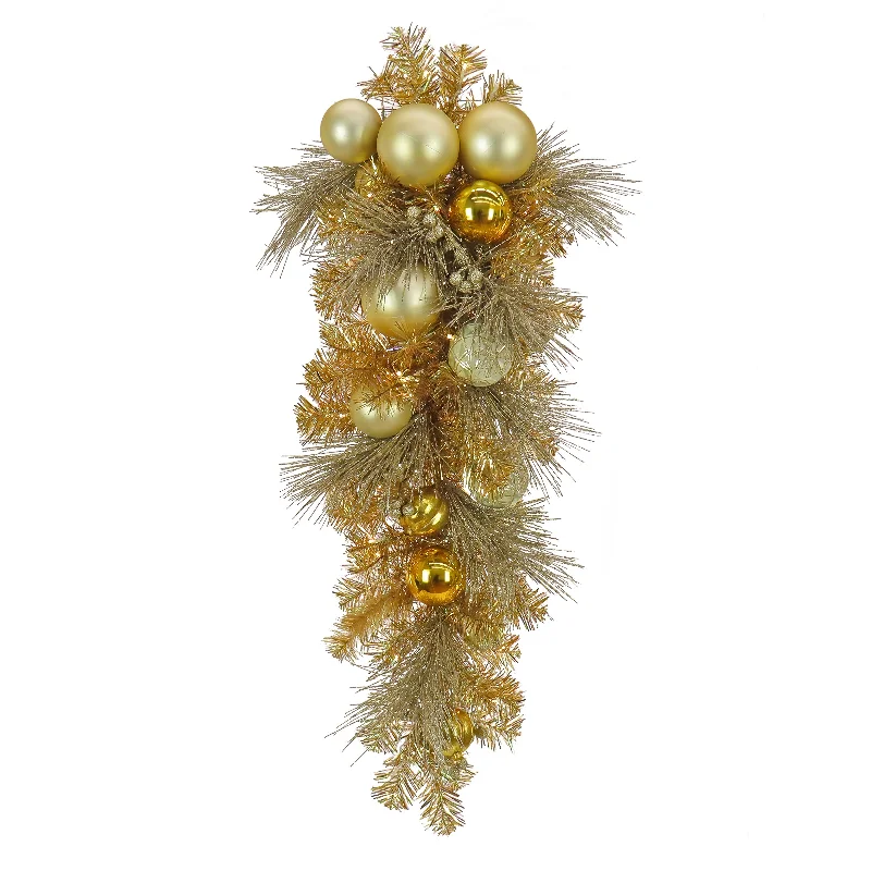 Christmas Midnight Mass 36 in. Pre-Lit Be Merry Decorated Gold Teardrop with Warm White LED Lights Christmas Midnight Mass 36 in. Pre-Lit Be Merry Decorated Gold Teardrop with Warm White LED Lights
