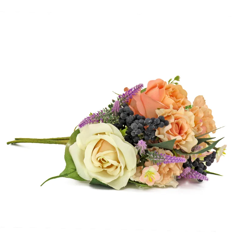 Christmas Red And Green Artificial Spring Bouquet, Vine Stem Base, Decorated with Rose Blooms, Berry Clusters, Lavender, Spring Collection, 16 Inches Christmas Red And Green Artificial Spring Bouquet, Vine Stem Base, Decorated with Rose Blooms, Berry Clusters, Lavender, Spring Collection, 16 Inches