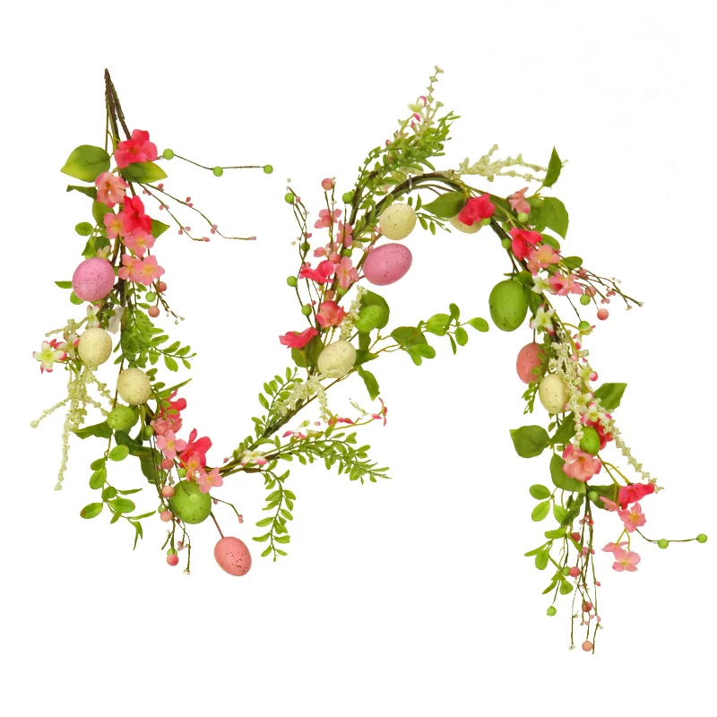 Christmas Baking Artificial Spring Garland, Vine Stem Base, Decorated with Pastel Eggs, Pink Flowers, Berries, Easter Collection, 60 Inches Christmas Baking Artificial Spring Garland, Vine Stem Base, Decorated with Pastel Eggs, Pink Flowers, Berries, Easter Collection, 60 Inches