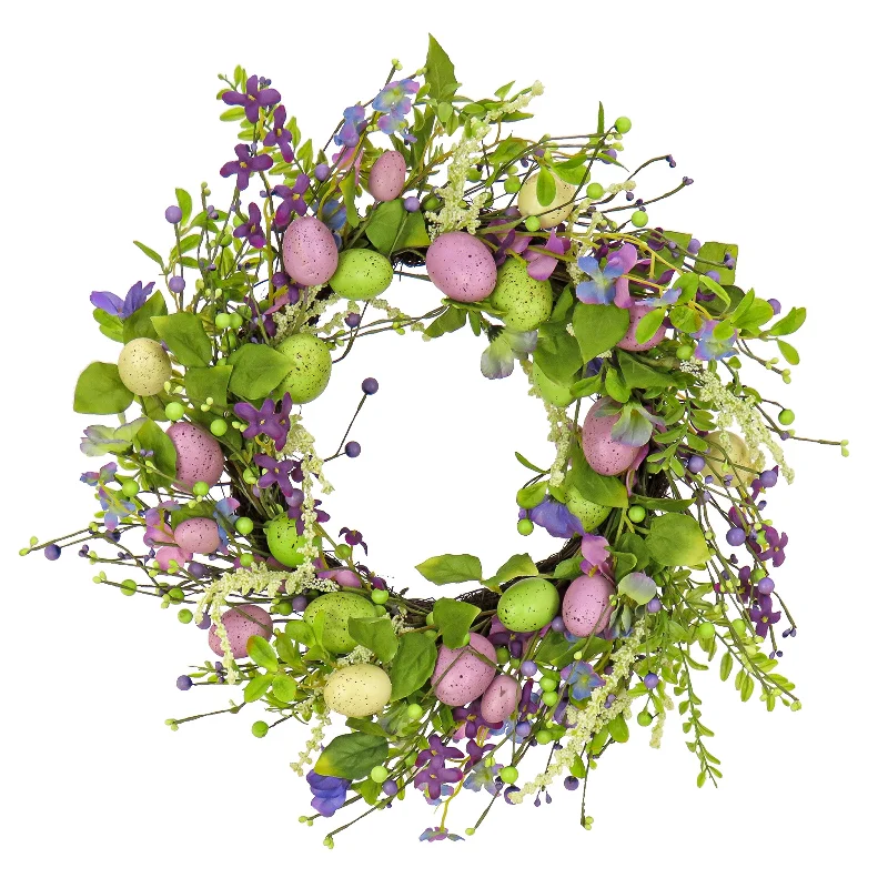 Christmas Stocking Stuffers Artificial Spring Wreath, Woven Branch Base, Decorated with Purple Flower Blooms, Pastel Eggs, Berries, Easter Collection, 20 Inches Christmas Stocking Stuffers Artificial Spring Wreath, Woven Branch Base, Decorated with Purple Flower Blooms, Pastel Eggs, Berries, Easter Collection, 20 Inches