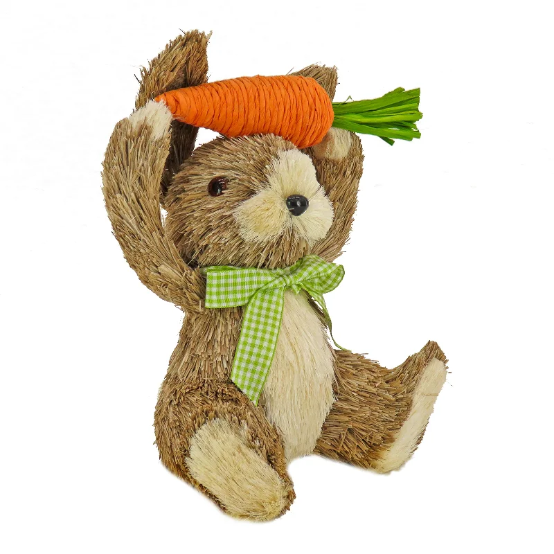 Christmas Snow Angels Bunny with Carrot Table Decoration, Natural Wood Fibers on Foam Base, Decorated with Checkered Green Bow, Easter Collection, 9 Inches Christmas Snow Angels Bunny with Carrot Table Decoration, Natural Wood Fibers on Foam Base, Decorated with Checkered Green Bow, Easter Collection, 9 Inches