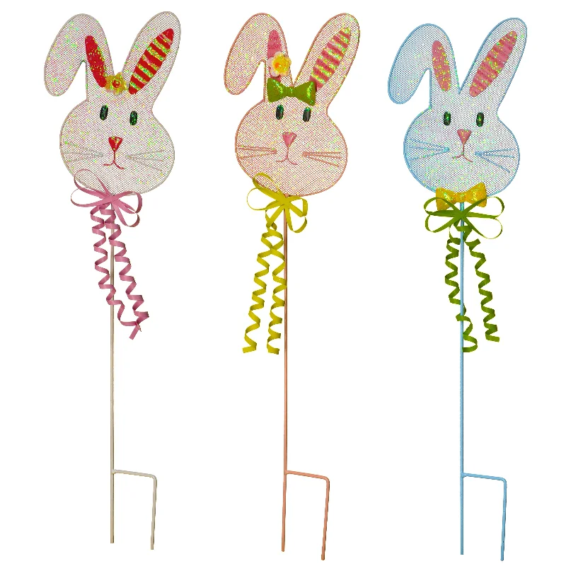 Christmas Eve Easter Bunny Lawn Decorations, White, Pink and Blue, Stakes Attached, Set of 3, 24 Inches Christmas Eve Easter Bunny Lawn Decorations, White, Pink and Blue, Stakes Attached, Set of 3, 24 Inches