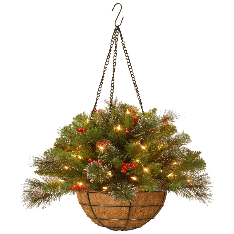 Christmas Happy Moments 20 in. Pre-Lit Crestwood Spruce Hanging Basket with LED Lights Christmas Happy Moments 20 in. Pre-Lit Crestwood Spruce Hanging Basket with LED Lights