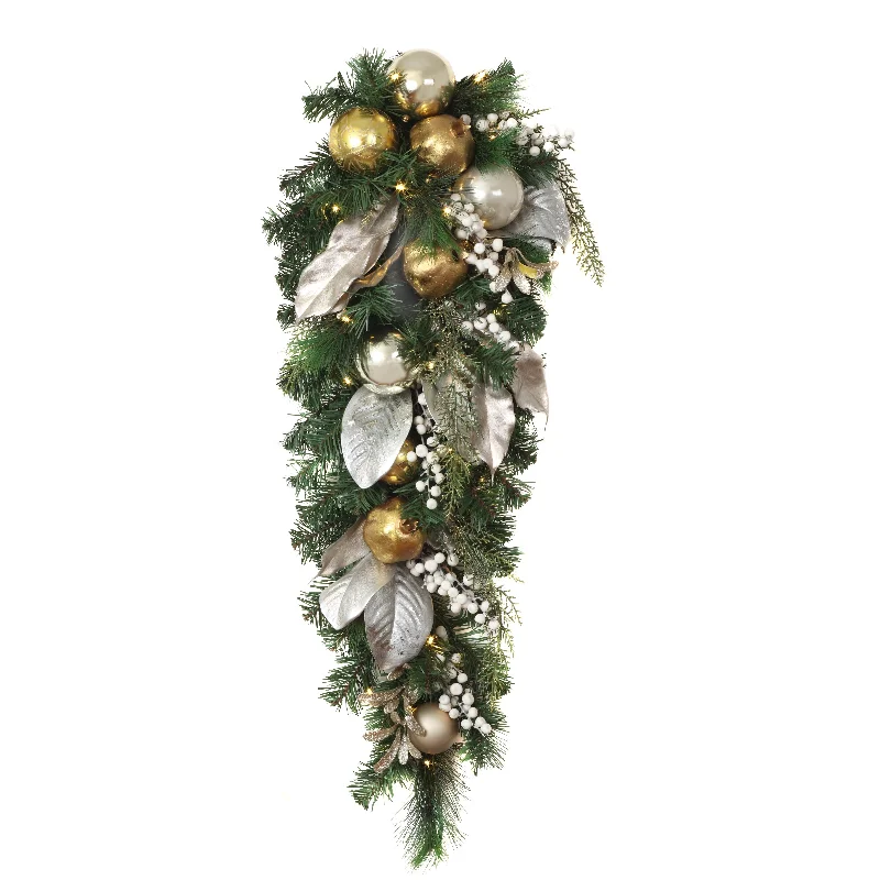 Christmas Handmade Gifts 36 in. Pre-Lit Yuletide Glam Gold Decorated Teardrop
