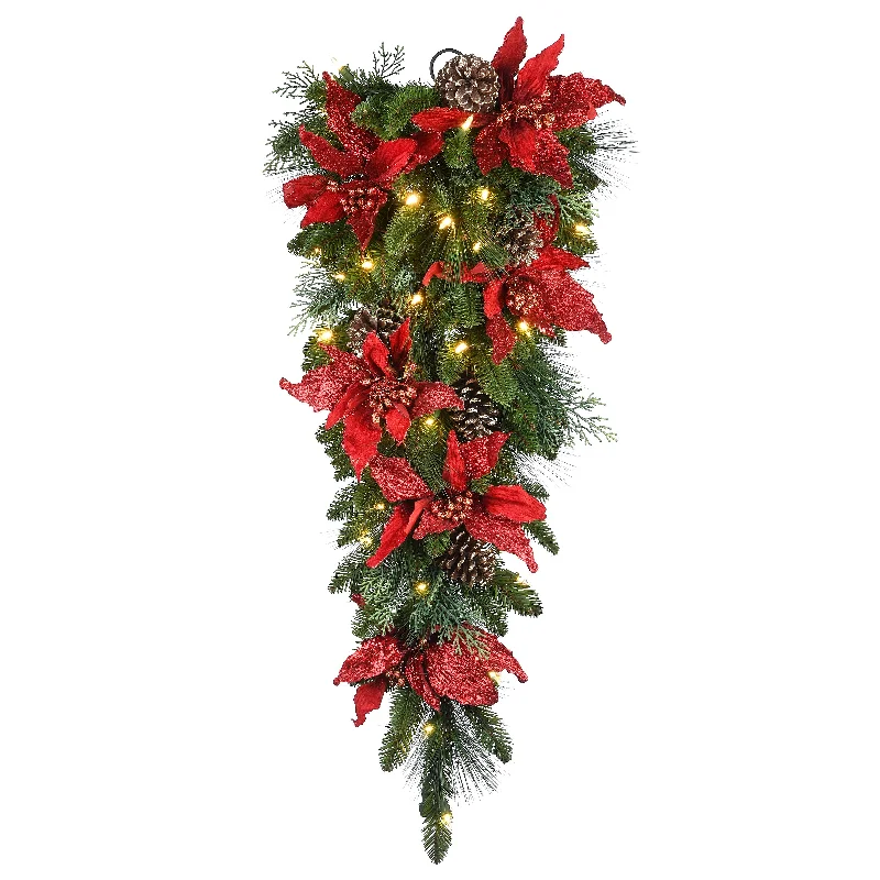 Christmas Wreath Making 36 in. Pre-Lit Decorative Collection Teardrop with LED Lights Christmas Wreath Making 36 in. Pre-Lit Decorative Collection Teardrop with LED Lights