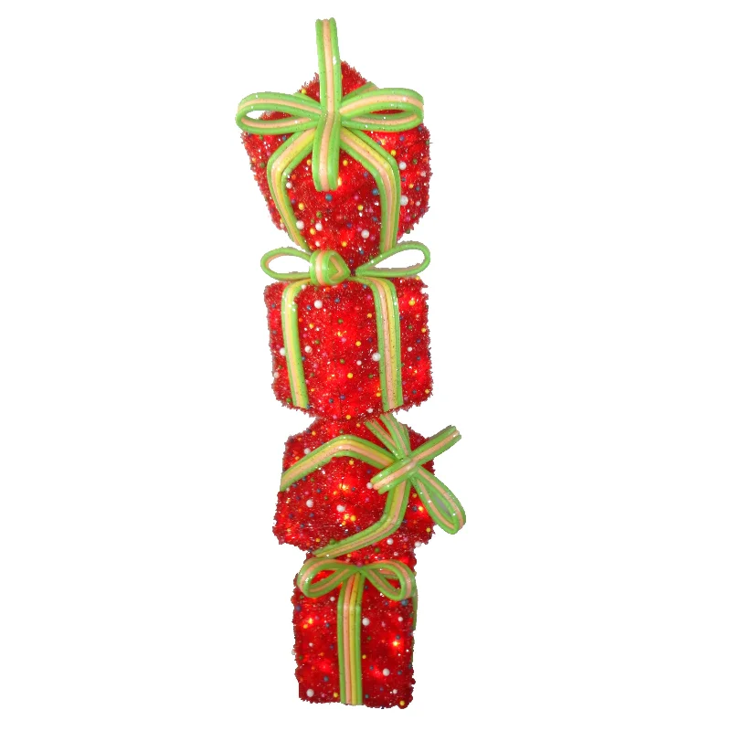 Christmas Fireplace Socks 34 in. Pre-Lit Stack of Red Gift Boxes Decoration, White Lights Christmas Fireplace Socks 34 in. Pre-Lit Stack of Red Gift Boxes Decoration, White Lights