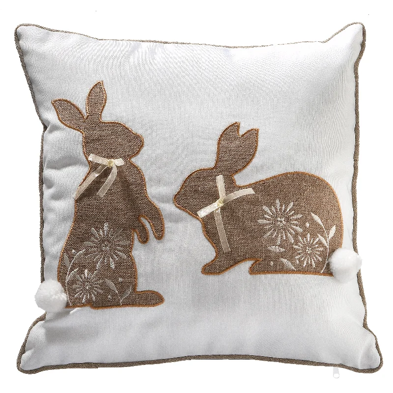 Holiday Season Two Bunnies Decorative Pillow, White, Easter Collection, 16 Inches