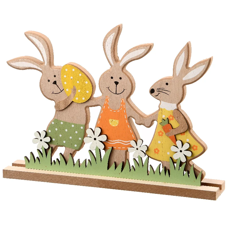 Holiday Cheer Wooden Rabbit Trio Table Decoration, Easter Collection, 9 Inches