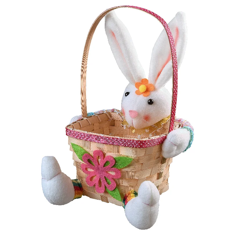 Christmas Tree Glitter Woven Easter Basket with Plush White Bunny Doll, Easter Collection, 10 Inches Christmas Tree Glitter Woven Easter Basket with Plush White Bunny Doll, Easter Collection, 10 Inches