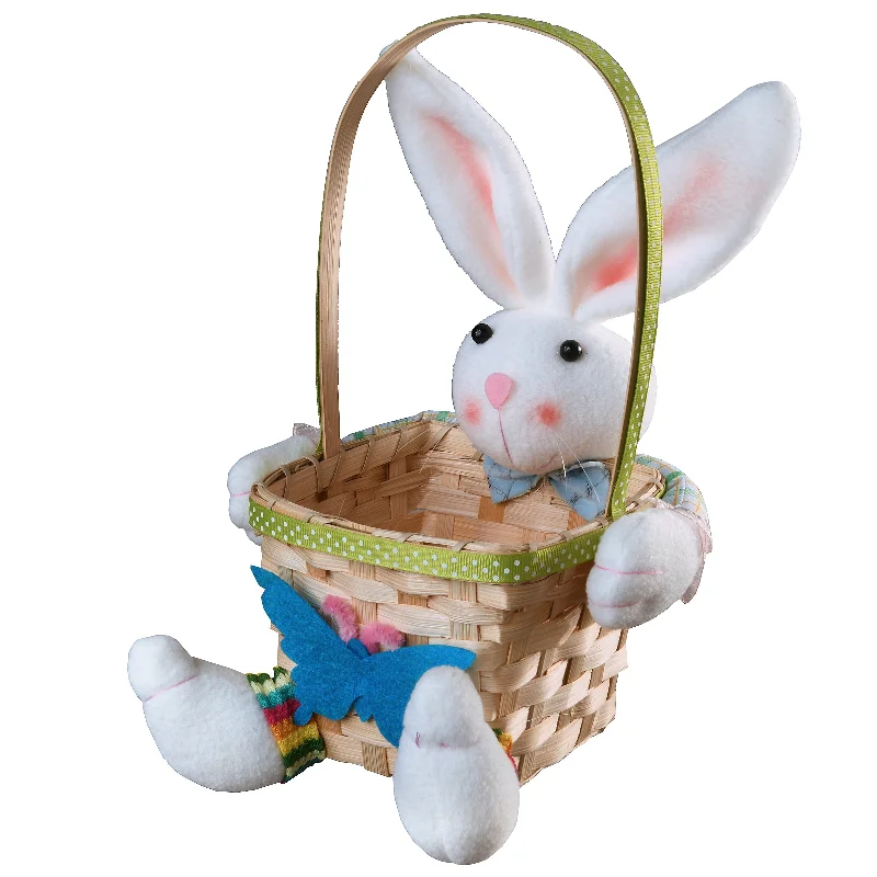 Christmas Yule Log Woven Easter Basket with Plush White Bunny Doll, Easter Collection, 10 Inches Christmas Yule Log Woven Easter Basket with Plush White Bunny Doll, Easter Collection, 10 Inches