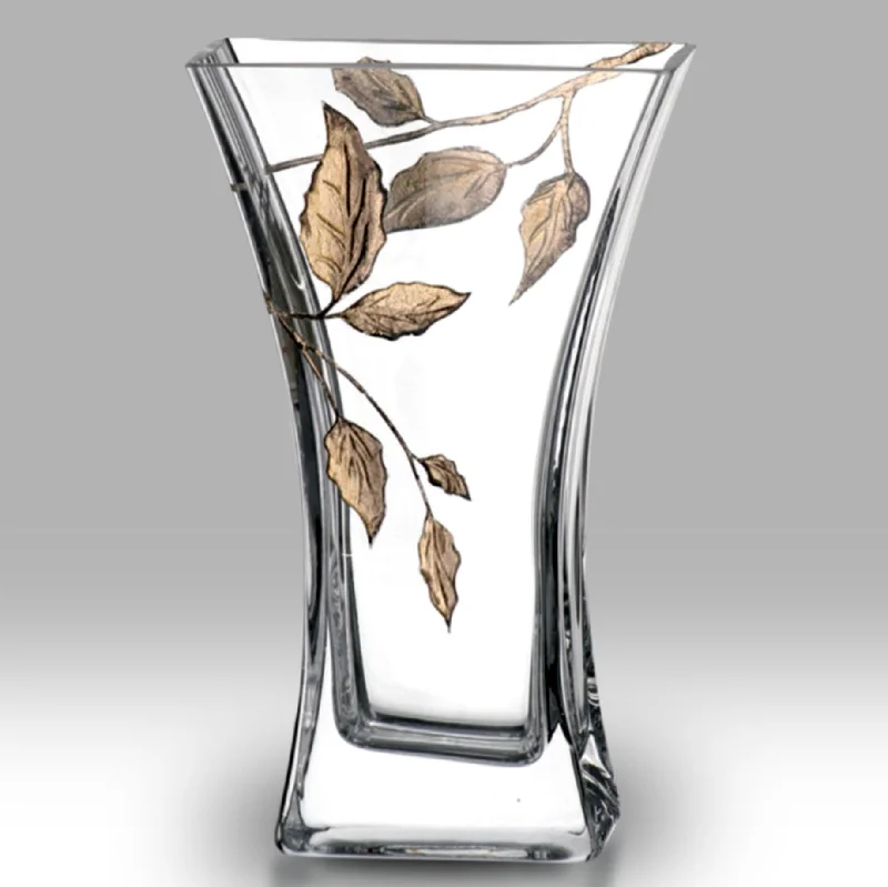 Christmas Frosty Weather Nobile Gold Leaf Flat Flared Vase - 23cm