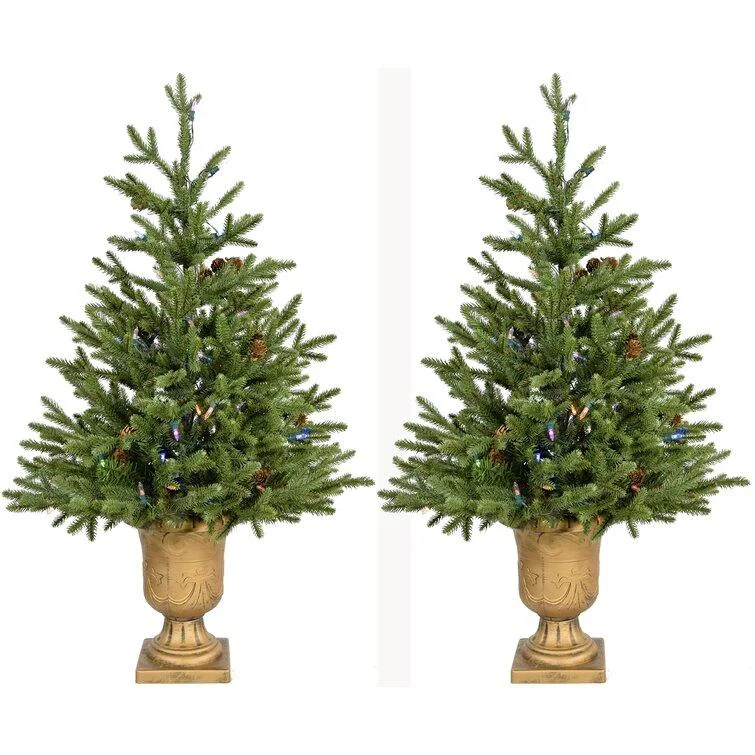 Christmas Home Decor Noble 3' Green Fir Artificial Christmas Tree with 159 Multi-Colored Lights with Metallic Urn Base (Set of 2) Christmas Home Decor Noble 3' Green Fir Artificial Christmas Tree with 159 Multi-Colored Lights with Metallic Urn Base (Set of 2)