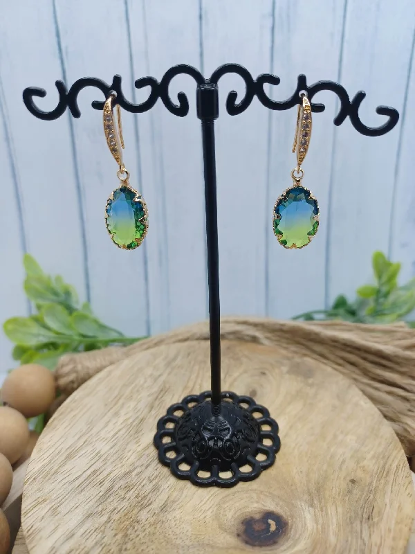 Christmas Beautiful Lights Ombre Blue to Green Round Cut Earrings