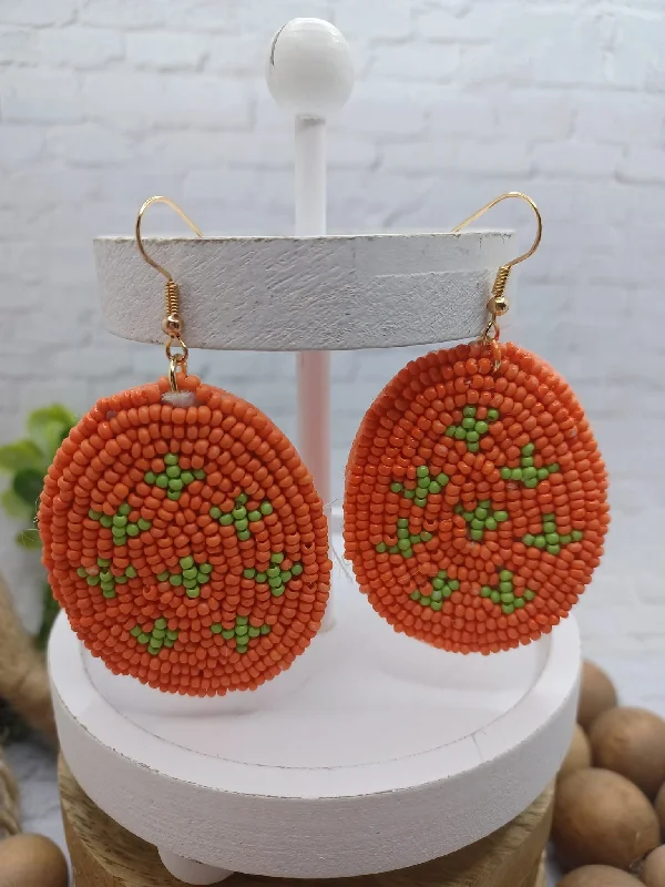Christmas Holiday Fun Orange & Green Sea beaded Earrings