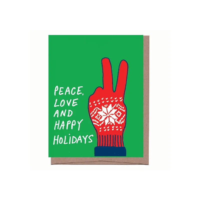 Christmas Lights Display Peace Glove  Happy Holidays Greeting Card