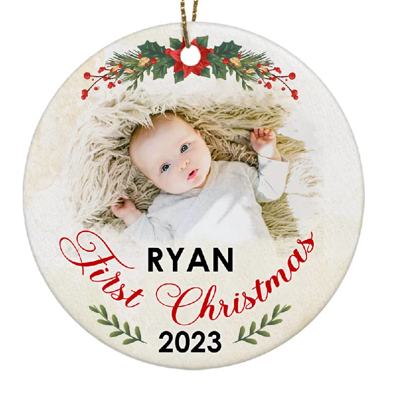 Personalized Baby's First Christmas Ornament, Custom Baby's First Christmas Photo Ornament Decoration OMT08-2 Personalized Baby's First Christmas Ornament, Custom Baby's First Christmas Photo Ornament Decoration OMT08-2