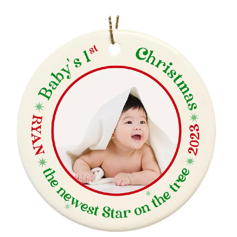 Personalized Baby's First Christmas Ornament, Custom Baby's First Christmas Photo Ornament Decoration OMT08-4 Personalized Baby's First Christmas Ornament, Custom Baby's First Christmas Photo Ornament Decoration OMT08-4