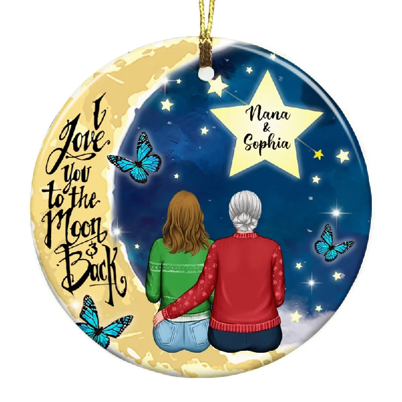 Personalized Grandma Granddaughter Love To The Moon Circle Ornament SB81 30O53