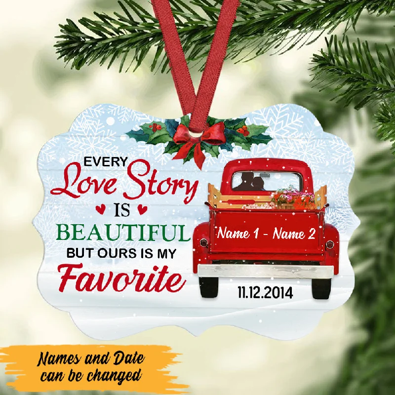 Personalized Love Couple Red Truck Christmas MDF Ornament Benelux Ornament NB128 87O47