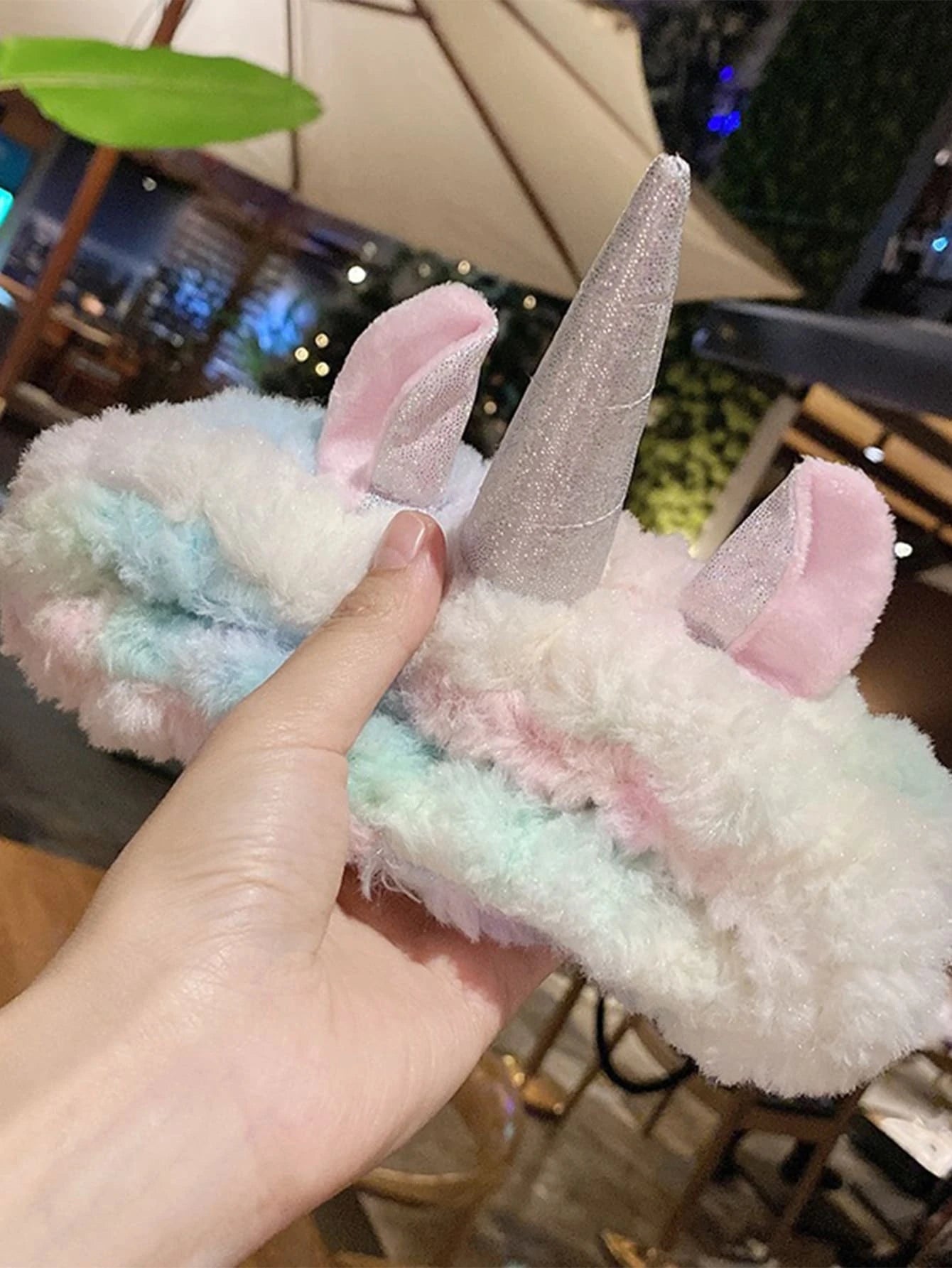 Christmas Snowfall Pink, Blue, Yellow, & Green Ombre Unicorn Plush Spa Headband