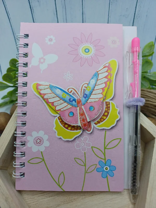Christmas Music Pink Butterfly Notebook w/ Ink Pen