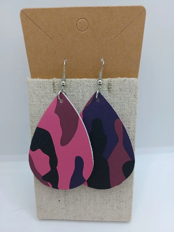Pink Camo Leather Style Earrings