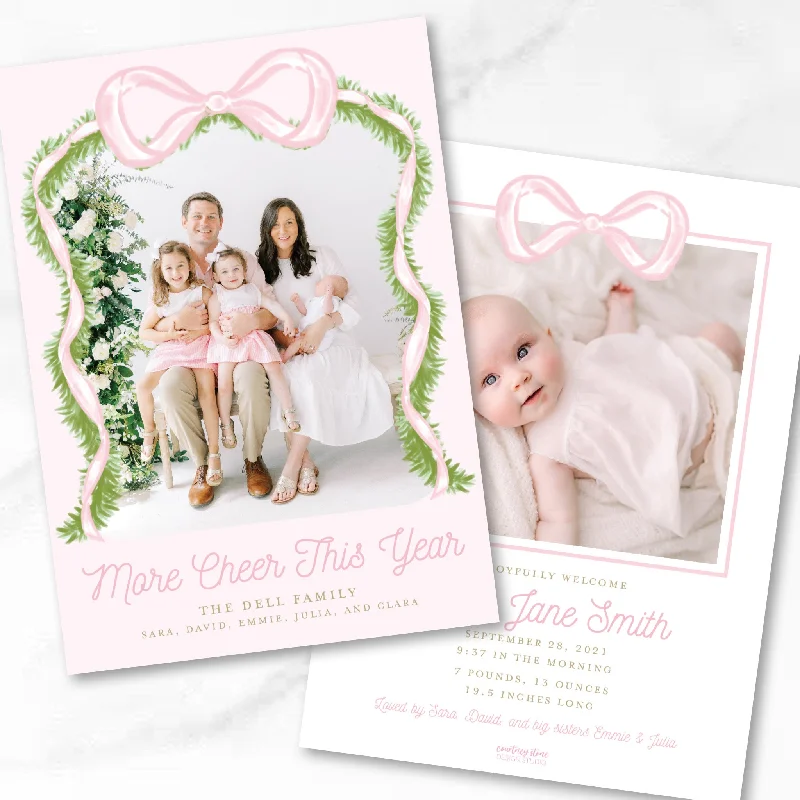 Pink Christmas Bow/Announcement Holiday Card