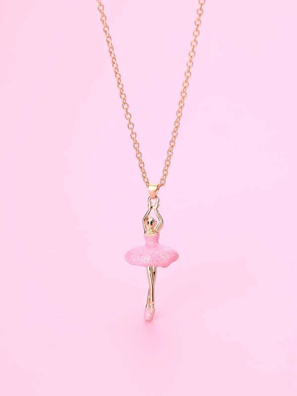 Christmas Cozy Nights Pink Glitter Ballerina Necklace
