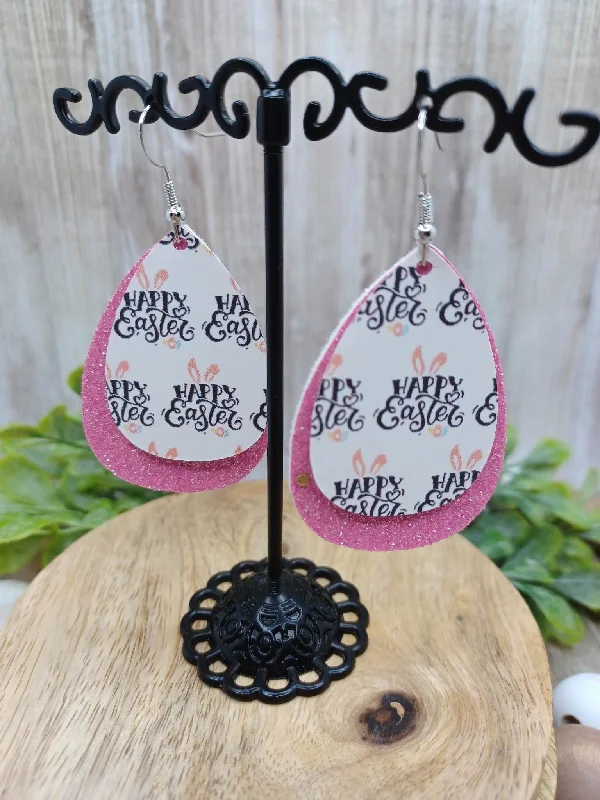 Christmas Garland Pink & White Easter Double Layered Leather Style Earrings