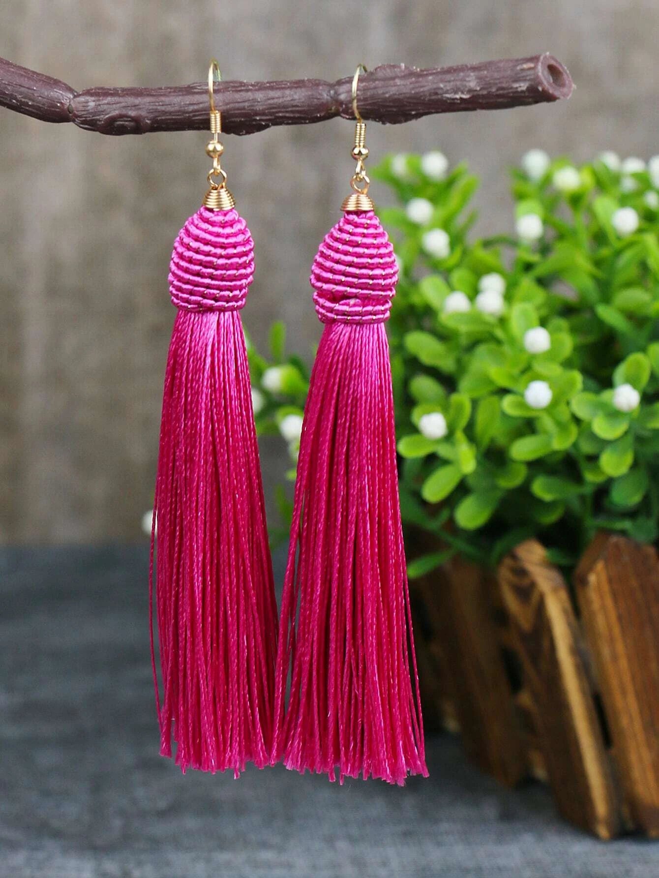 Pink Woven Tassel Style Earrings