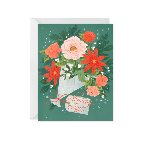 Christmas Ornaments Poinsettia Bouquet Holiday Card