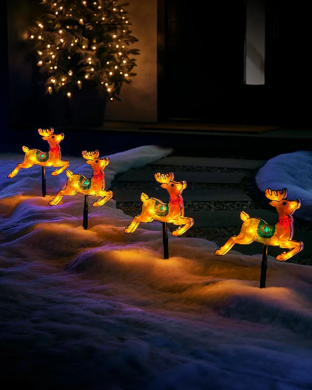 Christmas Starry Night Set of 4 Reindeer Silhouette Pathway Stake Lights, 26 cm