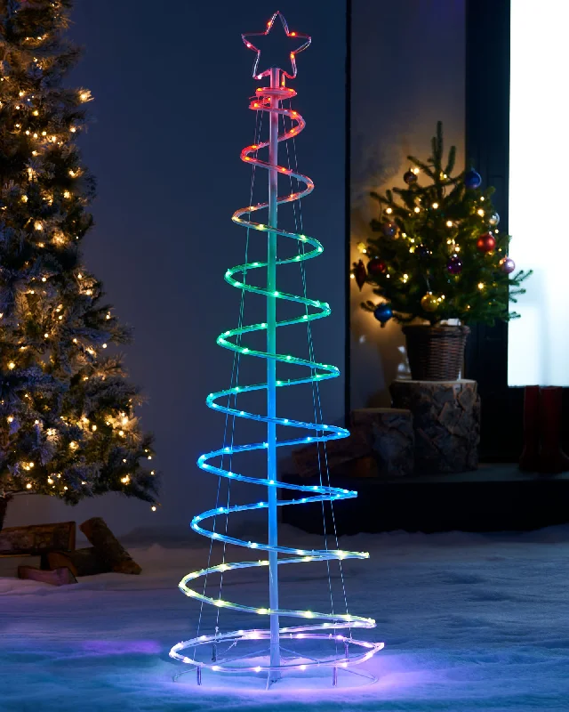 Christmas Santa Sleigh Spiral Rope Light Christmas Tree Silhouette, 5 ft