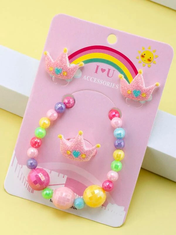 Christmas Holiday Stories Princess Crown Bracelet, Earrings, & Ring Set