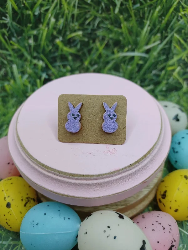 Christmas Tree Purple Easter Bunny Earrings