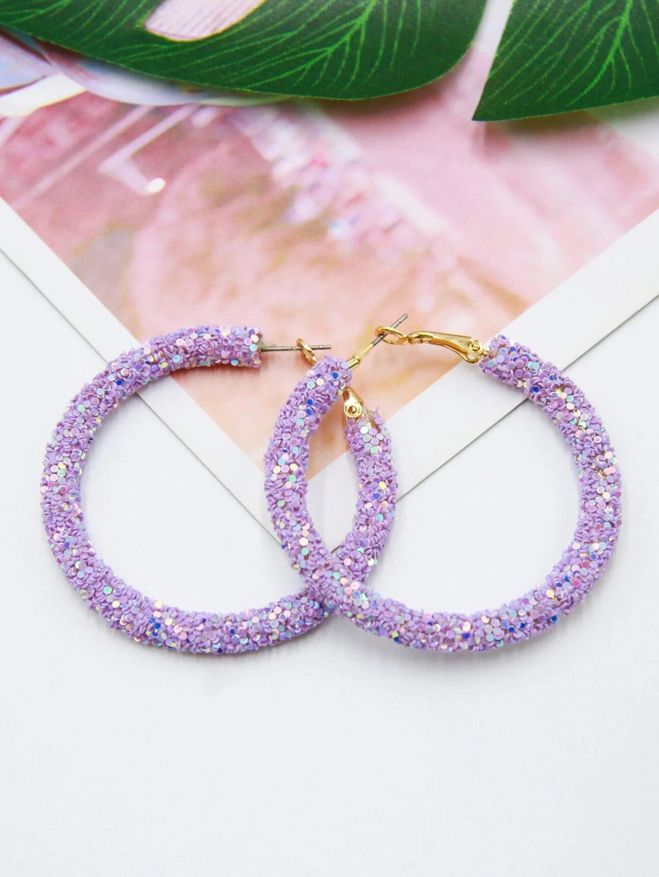 Christmas Gift Ideas Purple Glitter hoop Earrings