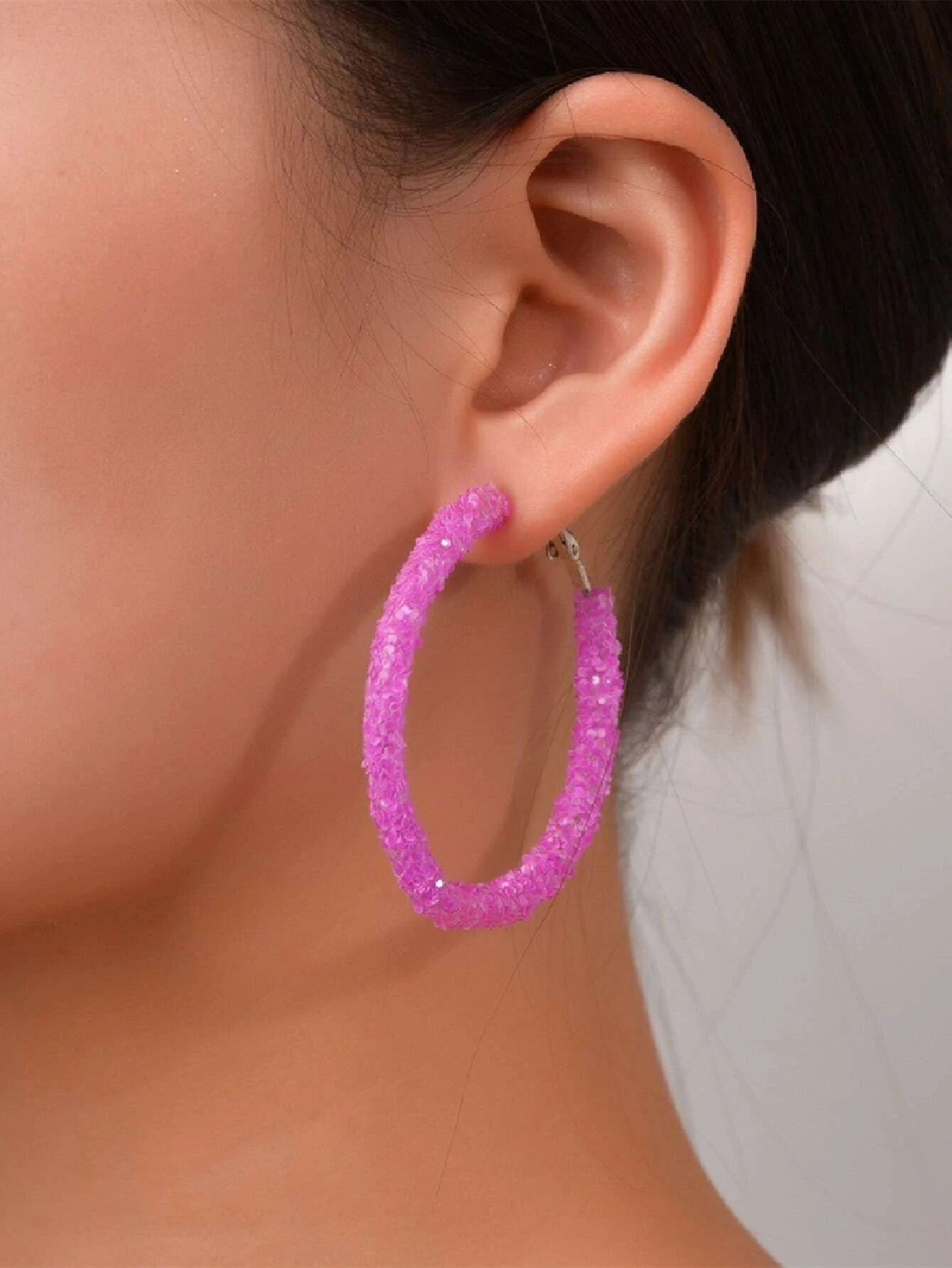 Christmas Home Decor Purple Glitter Style Hoop Earrings
