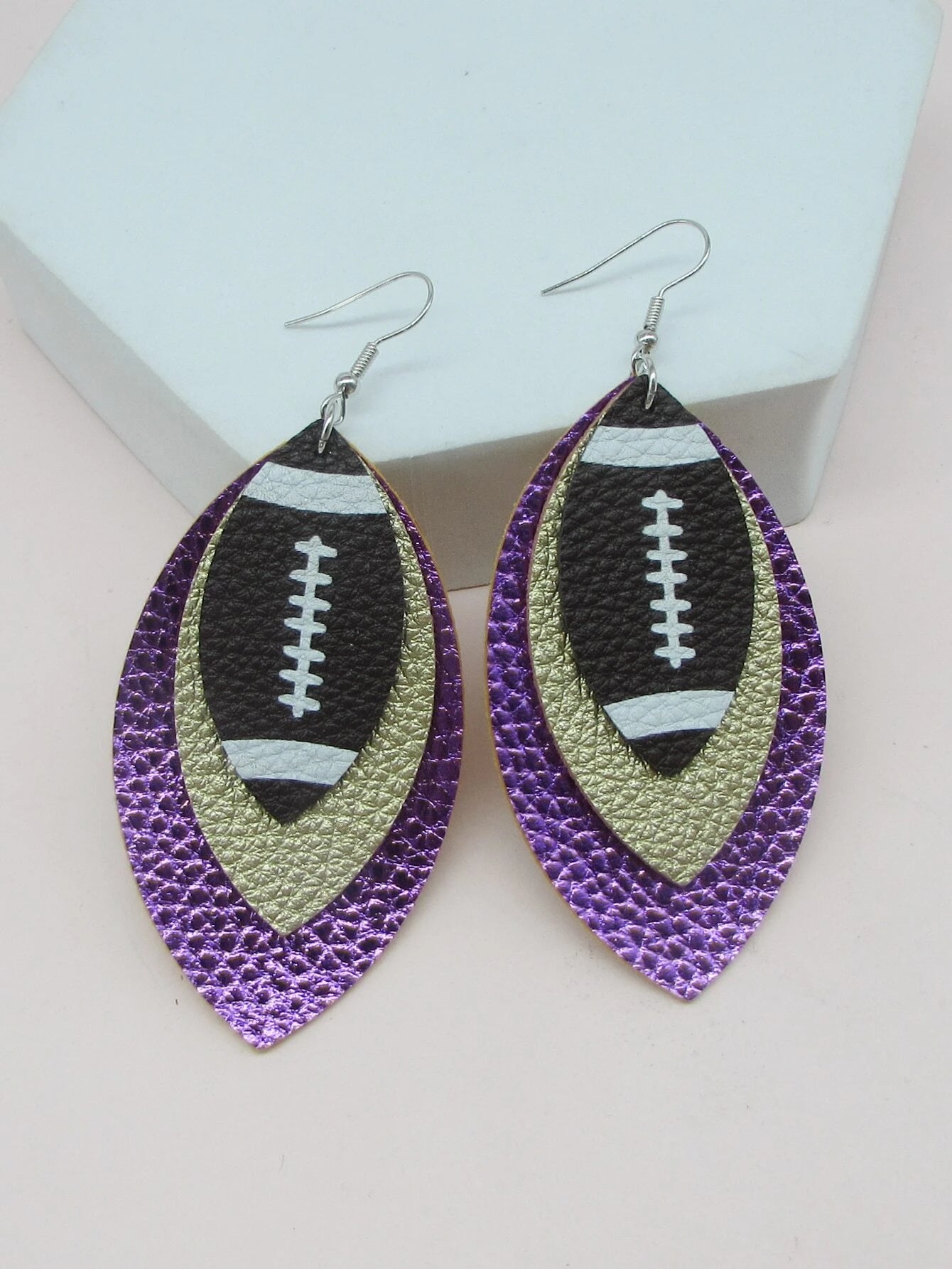 Christmas Handmade Decorations Purple & Gold Football Earrings
