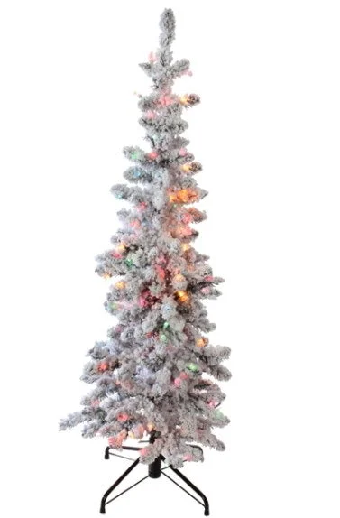 Christmas Candy Gift RAZ Greenery <br> 4.5' Small Pre-Lit Slim Flocked Tree (Multicoloured Lights) Christmas Candy Gift RAZ Greenery <br> 4.5' Small Pre-Lit Slim Flocked Tree (Multicoloured Lights)