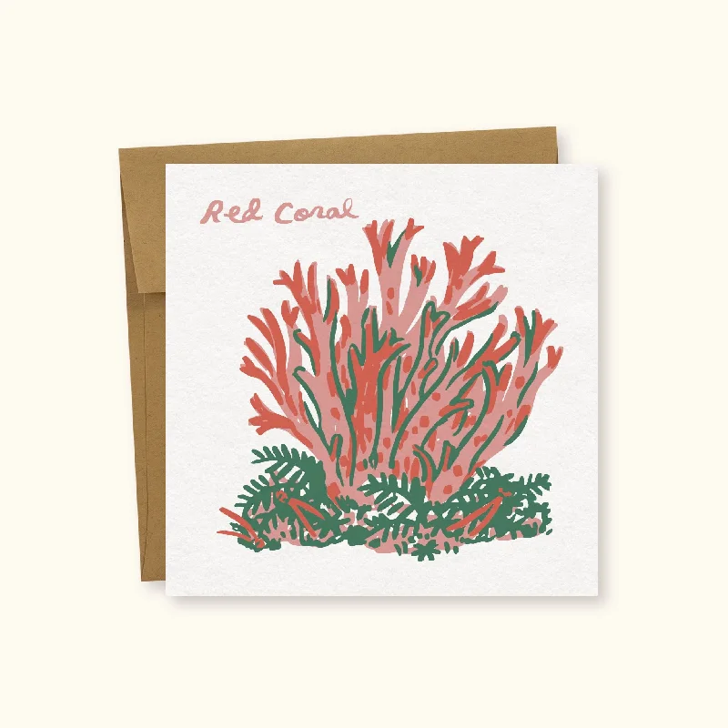 Christmas Garland Lights Red Coral Greeting Card