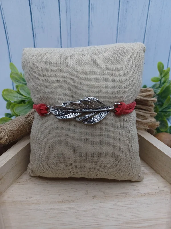 Christmas Baking Family Red Suede Bracelet w/ Leaf Charm