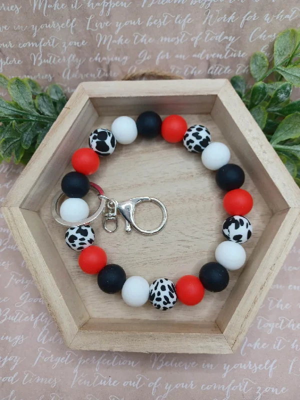 Christmas Star Decorations Red, White, Black, & Leopard Silicone Beaded Wristlet w/ Lanyard Attachment