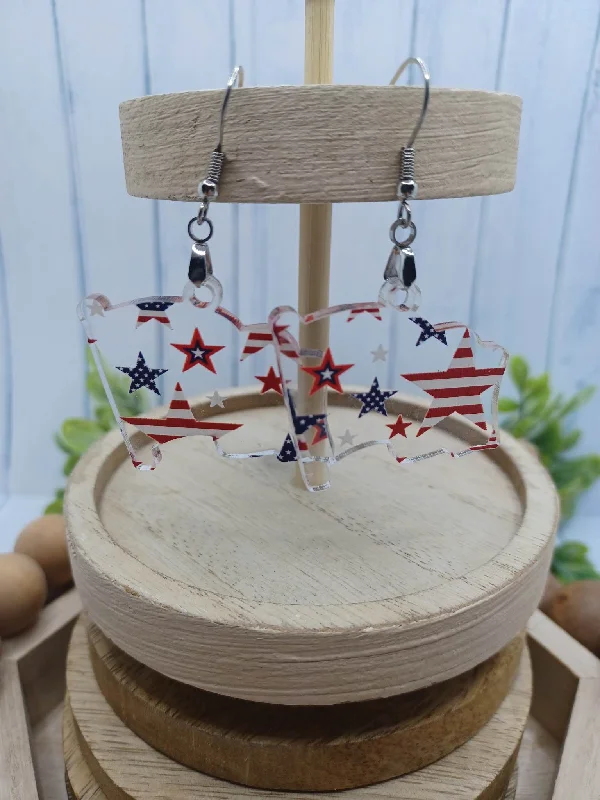 Christmas Peppermint Treats Red, White, & Blue Stars American Flag Shaped Acrylic Earrings