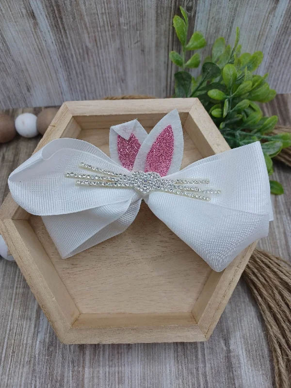Christmas Table Setup Rhinestone White Easter Bunny Hair Accessory